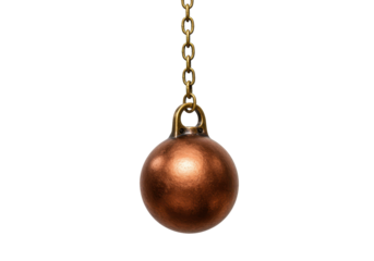 Isolated wrecking ball suspended from chain, destruction machine, demolition tool concept
