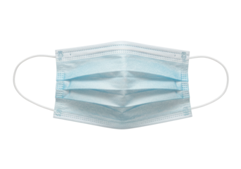 Isolated breathable blue face mask with ear loops for medical and personal use during a pandemic
