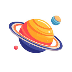 Fototapeta premium Cartoon Planet with Rings and Moons in Space Illustration on White Background