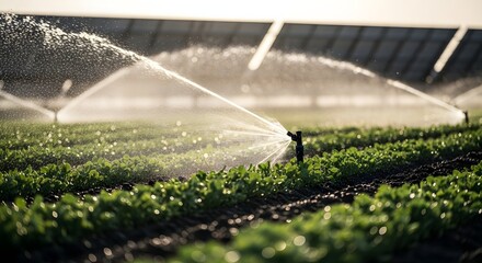 Crop Irrigation with Solar Power Sprinklers Eco-Friendly Agriculture Sustainable Farming Water Management Renewable Energy Synergies Growth
