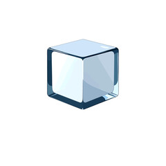 Translucent Ice Cube with Pixelated Design on White Background with Light Blue Hue and Subtle Reflections in Simple Digital Style
