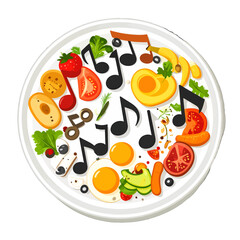 Musical Notes and Nutritious Foods Arranged on White Plate Overhead View Creative Food Illustration Healthy Eating Concept with Vibrant Colors
