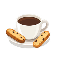 Pixel Art Coffee Cup with Biscotti on White Background Still Life