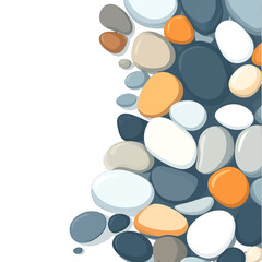 Abstract Pebble Stone Vector Border with Assorted Colors And Smooth Shapes Against White Backdrop for Aesthetic Backgrounds