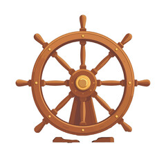 Pixel Art Wooden Ship Wheel Isolated on White Background Nautical Steering Equipment for Sea Travel Retro Style Illustration