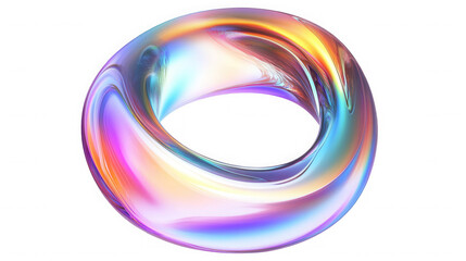 Iridescent torus with vibrant color gradients floating against a black background space design on transparent background