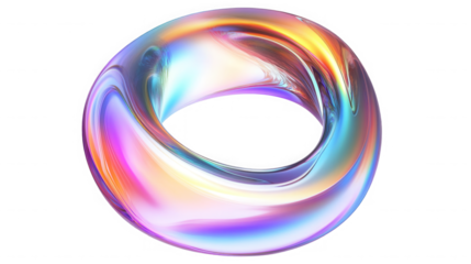 Iridescent torus with vibrant color gradients floating against a black background space design on transparent background