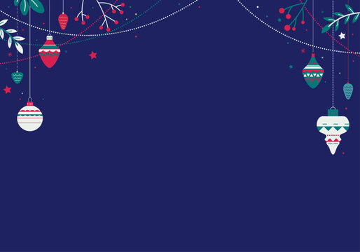 Arri&egrave;re-plan festif pour les f&ecirc;tes de fin d&rsquo;ann&eacute;e &ndash; Ensemble de guirlandes, boules de No&euml;l, &eacute;l&eacute;ments d&eacute;coratifs v&eacute;g&eacute;taux, flocons et &eacute;toiles