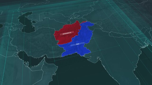 Zoom in to the map of Afghanistan and Pakistan, with text and textless.