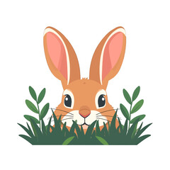 Obraz premium Cute Orange Rabbit Peeking from Green Grass Pixel Art on White Background
