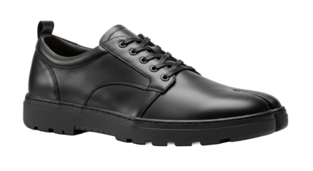 Black leather sneakers with laces on white background  