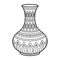 Elegant Vase Illustration Intricate Geometric and Circular Designs Classic Pottery Shape Simple Black and White Line Art for Coloring Pages