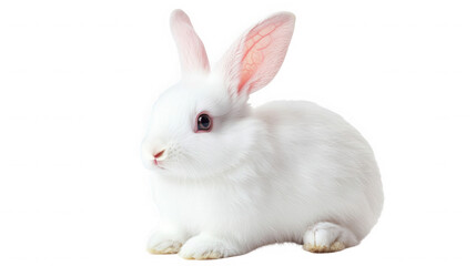 Obraz premium A white rabbit with pink ears and eyes sitting against a black background in a studio shot on transparent background