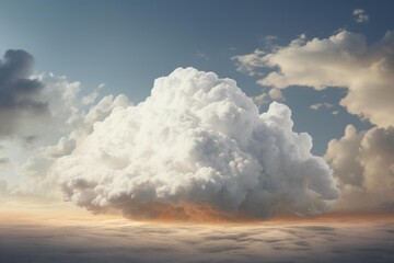 Dramatic aerial view of a massive cumulonimbus cloud casting a shadow over a layer of clouds during a vibrant sunset