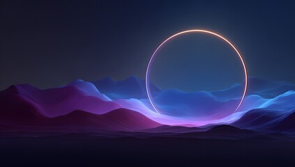 Ethereal glowing portal suspended above a surreal alien landscape under a dark starry sky