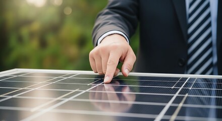 Businessman Inspecting Solar Panel Power Plant Renewable Energy Future Perspective