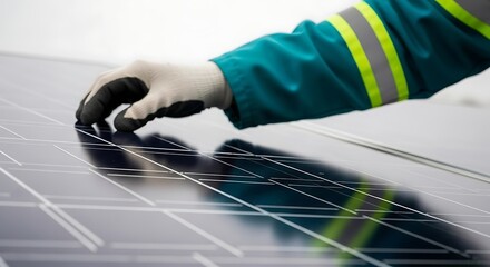 Technician Inspecting Solar Panel Field Energy Efficiency Green Technology