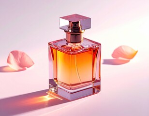 Perfume bottle with petals, light gradient