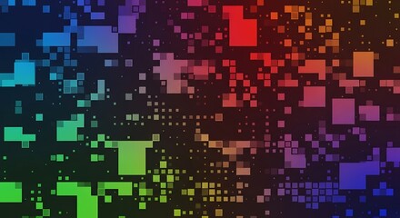 Abstract Rainbow Pixelated Background with Vibrant Colors and Geometric Shapes.
