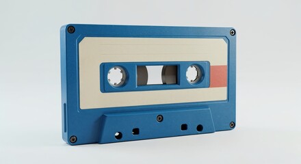 Fototapeta premium Retro Cassette Tape: A vibrant audio cassette tape, a nostalgic symbol of music history, meticulously captured, evoking memories of past melodies and analog charm.