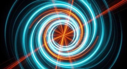 Abstract energy vortex with vibrant blue and orange light trails