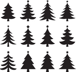 Merry Christmas tree icon set on gray background vector illustration flat design
