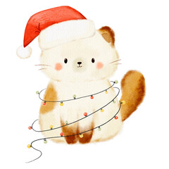 Cute cat got tangled in a garland of lights
