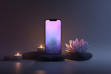 soft glowing holographic meditation app with minimal wellness inspired futuristic tech aesthetic