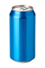 Obraz premium A vibrant blue aluminum soda drink can stands perfectly upright, isolated on a transparent background. This clean png features a shiny reflective metal surface.