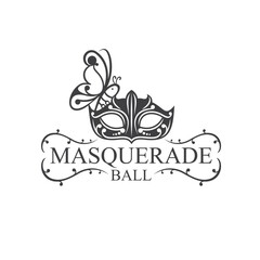 Masquerade Ball mask event template, vector art.