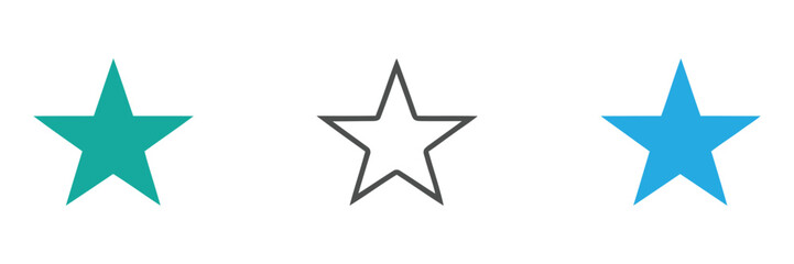Three colorful star shapes for rating systems or festive event decorations design,Three colorful stars isolated on white background, a teal, gray, and blue star