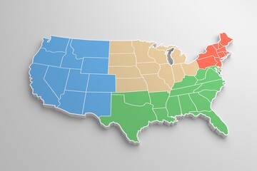 Fototapeta premium アメリカ地図 地方 色分け