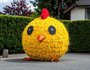 Yard art oversized yellow chicken-shaped decoration