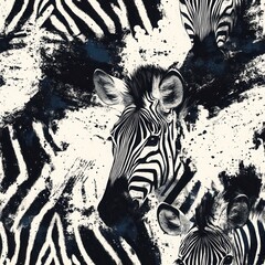 Abstract seamless zebra stripe pattern with brush texture and artistic style.