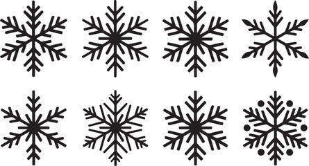 Snowflakes. Snowflakes in flat design. Black snowflake. Snowflakes, isolated. Vector illustration