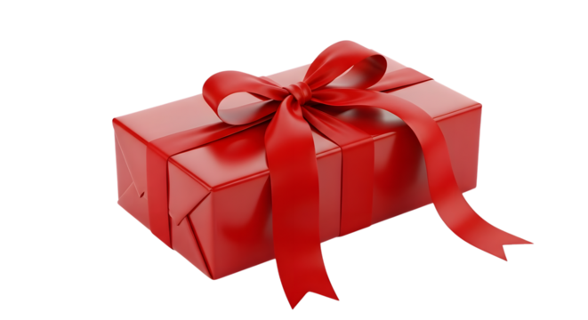 A festive red gift box with a satin ribbon tied in a bow isolated on transparent background