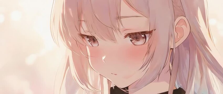 A sweet close-up of a shy anime girl blushing. Her gentle expression is perfect for romantic, cute, or innocent themes.