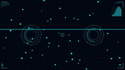 Futuristic hud interface animation with glowing cyan scanning lines digital data visualization and rotating circular tech elements - Powered by Adobe