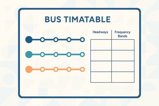Minimalist bus timetable chart with colorful route lines and empty schedule grid on light geometric background, ideal for creative transport design concepts. Ai generative