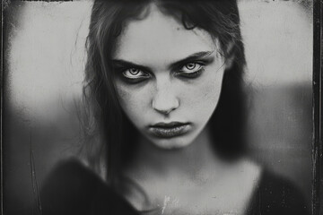 Monochrome Portrait of a Angry Young Woman. Generative AI