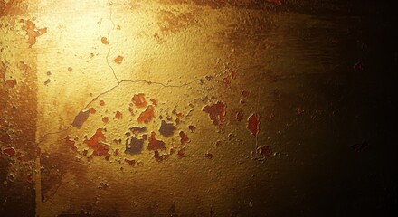 Golden textured wall with distressed surface and traces of color