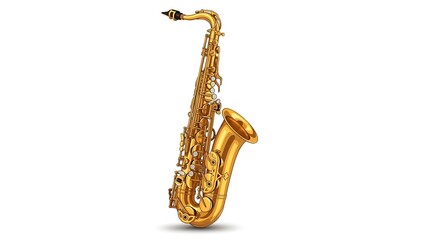 Golden Alto Saxophone Musical Instrument with Shiny Finish on White Background