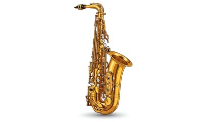Golden Alto Saxophone Musical Instrument on White Background