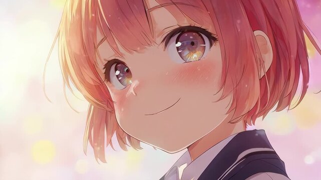 A charming close-up of a cute anime girl giving a playful wink and a smile. Great for friendly, inviting, and cheerful visual projects.