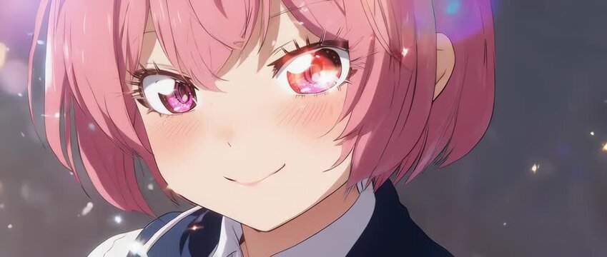 A charming close-up of a cute anime girl giving a playful wink and a smile. Great for friendly, inviting, and cheerful visual projects.
