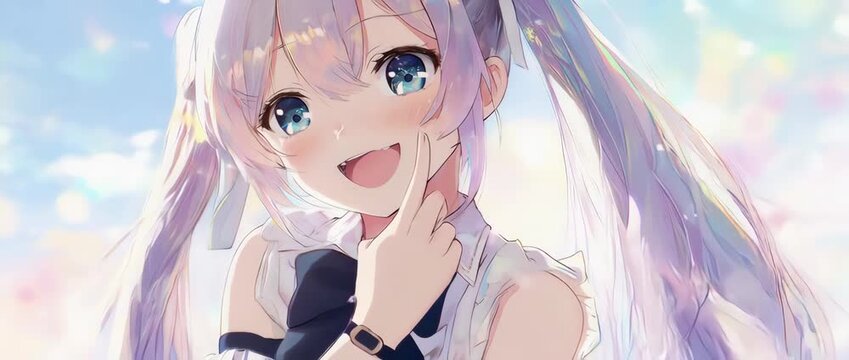 A charming close-up of a cute anime girl giving a playful wink and a smile. Great for friendly, inviting, and cheerful visual projects.