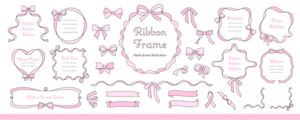 手描きのピンクリボンフレームセット