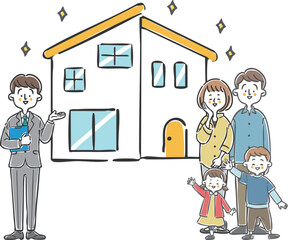 家を購入した家族　ベクター
