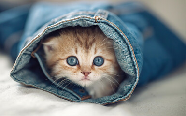 Blue-Eyed Kitten in Denim