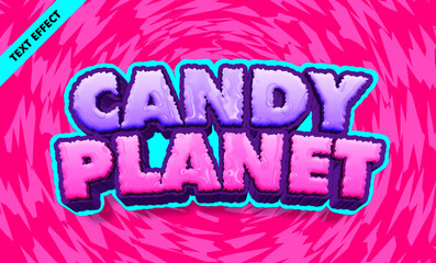 Candy planet editable text effect, bold 3d gooey candy font, sweet kids game title design